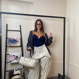 Pantalone vita alta acetato