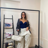 Pantalone vita alta acetato