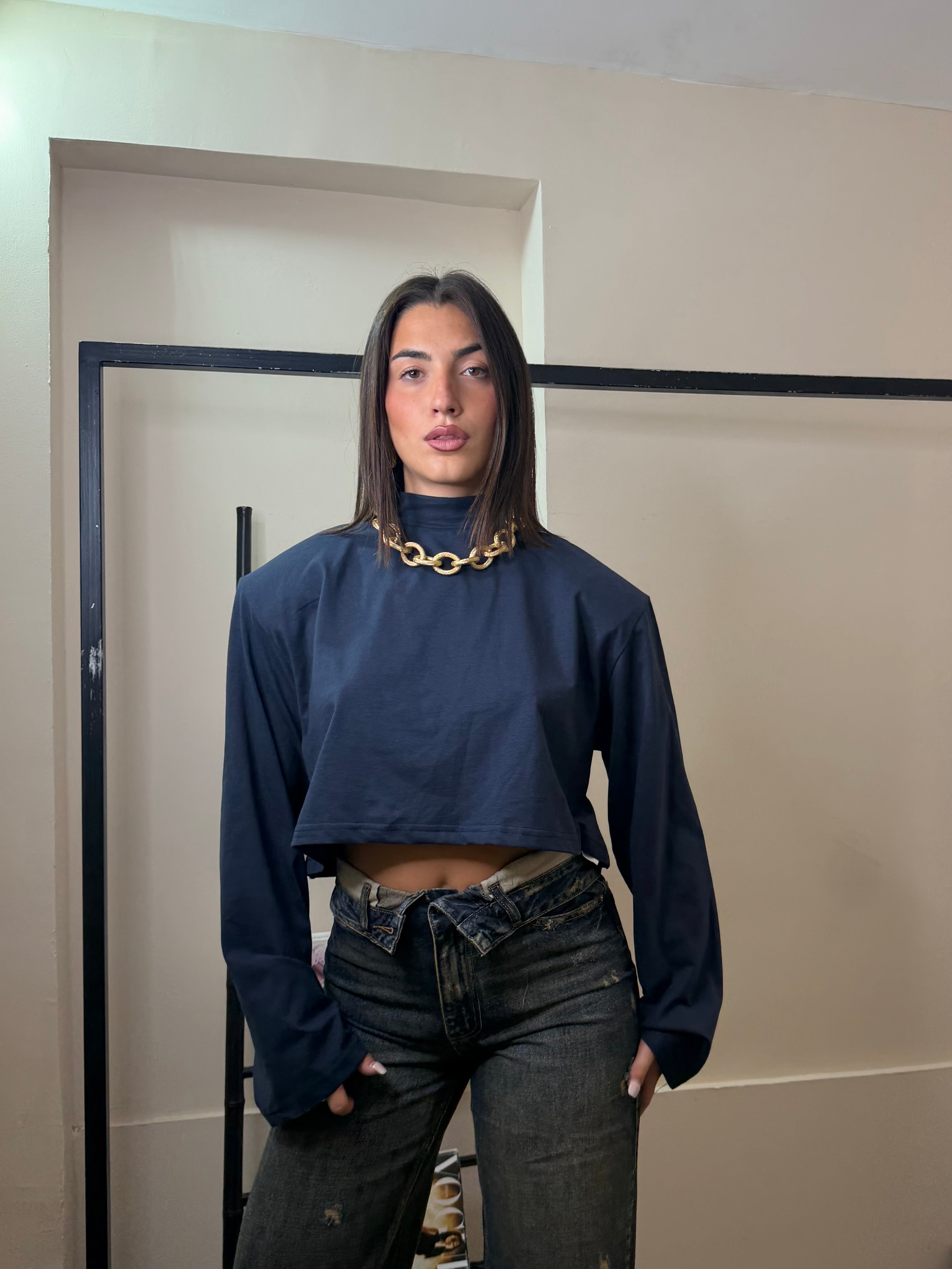 T-shirt crop mezzo collo