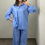 Coordinato lino celeste